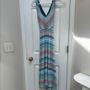 Prana Blue Pink Sleeveless V-Neck Sundress